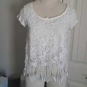 CHARLOTTE RUSSE floral crochet fringe top Y2K festival summer BOHO Coachella S